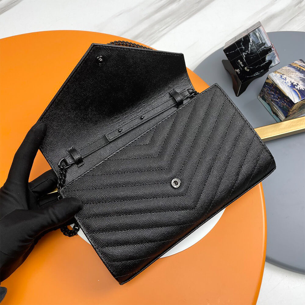 YSL classic cassandre chain wallet in grain de poudre leather