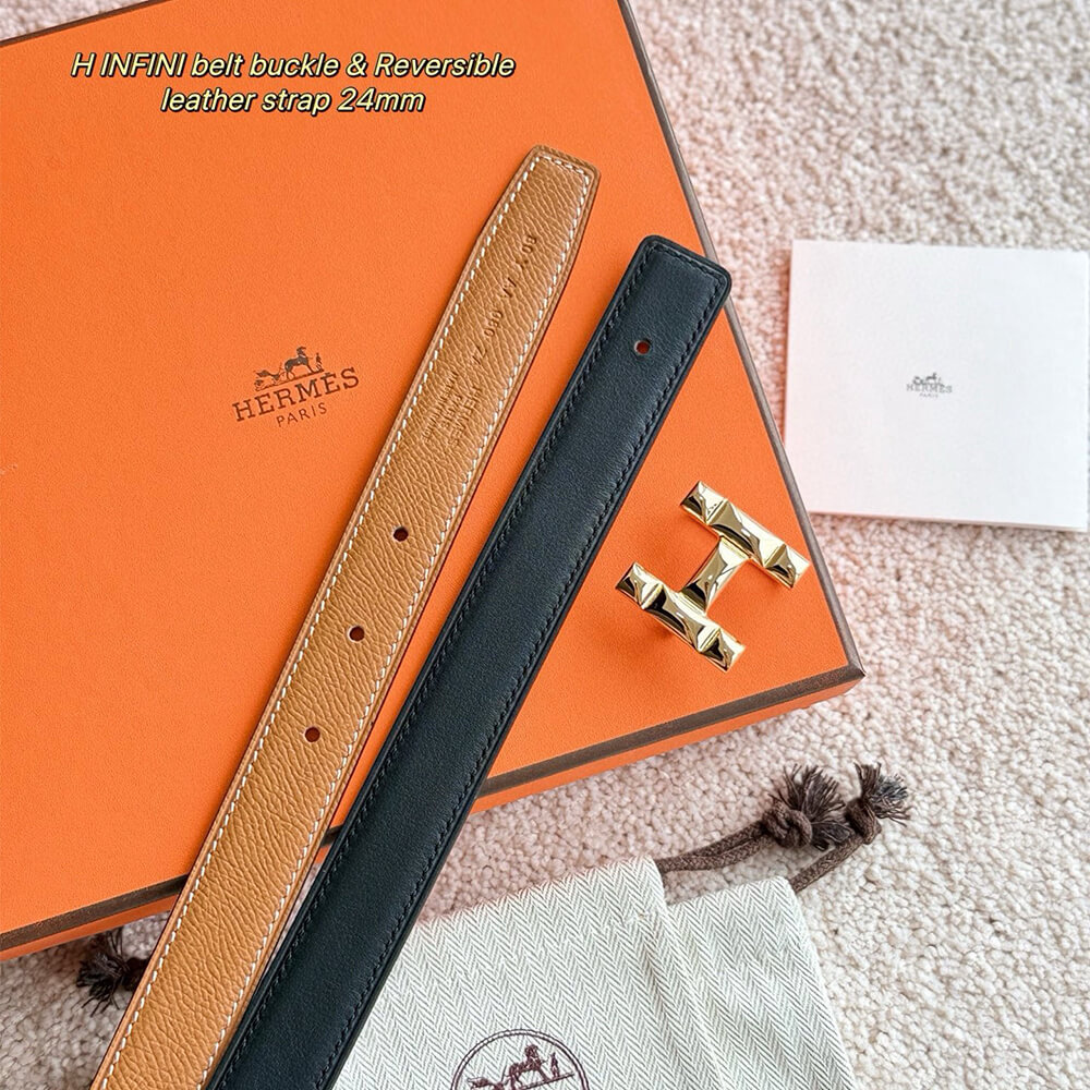 H Infini belt buckle   Reversible leather strap 24 mm