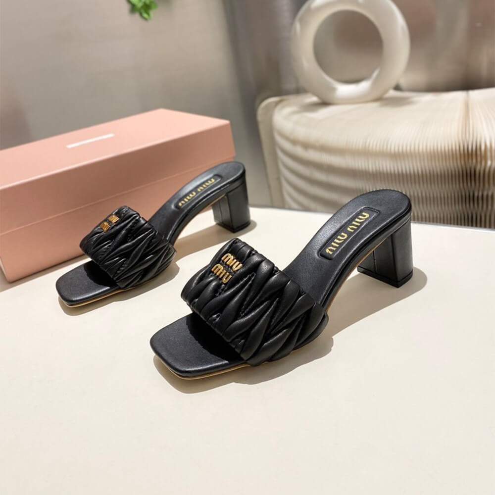 MiuMiu Matelass?? nappa leather slides
