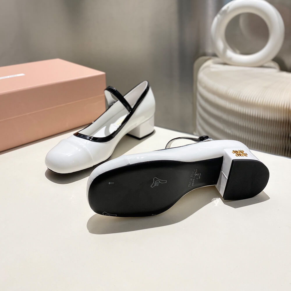 MiuMiu Two-tone patent leather Mary Jane pumps