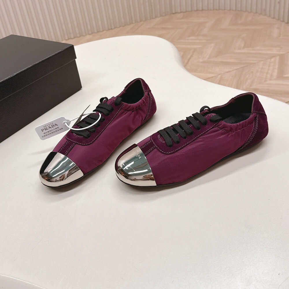 PRADA Collapse Re-Nylon and suede sneakers with metal toecap
